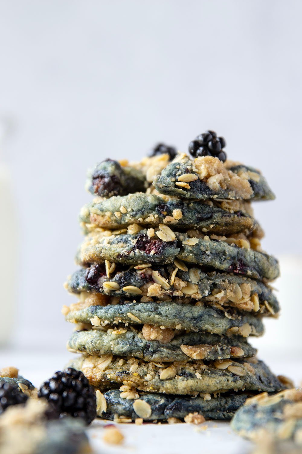 Baked with juicy blackberries inside and topped with a buttery oatmeal streusel, these streusel blackberry cookies are like a blackberry crisp in cookie form!