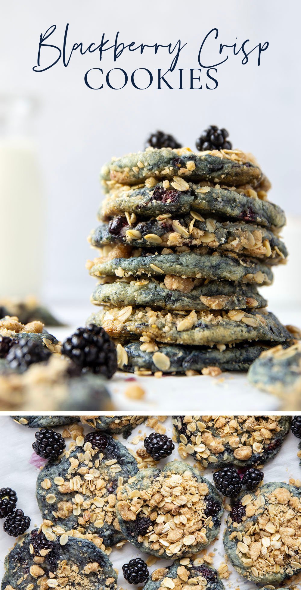 Baked with juicy blackberries inside and topped with a buttery oatmeal streusel, these streusel blackberry cookies are like a blackberry crisp in cookie form!