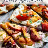 Smoky grilled peaches and drizzles of sweet and spicy homemade hot honey sauce are the perfect duo in this grilled peach flatbread.