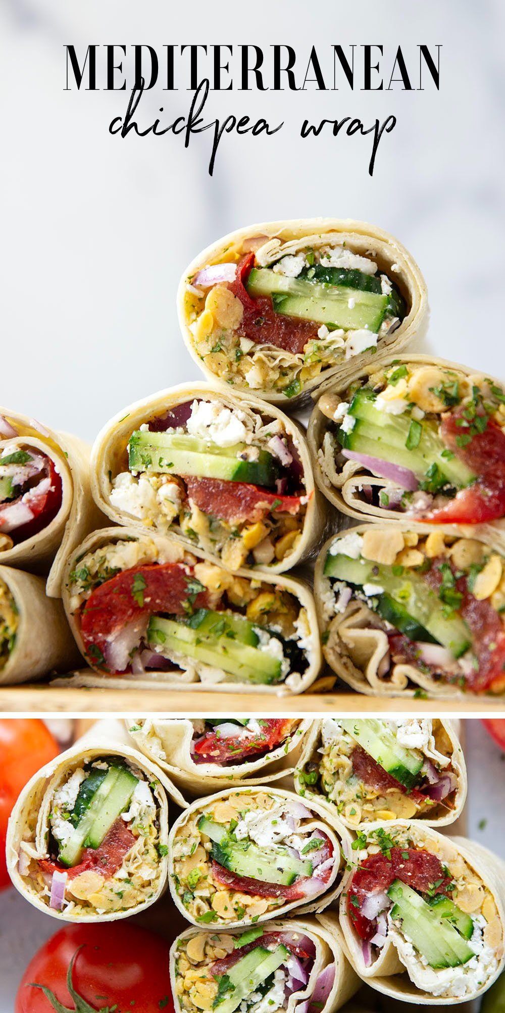 Lemony herb smashed chickpeas and lots of fresh Mediterranean ingredients make for the best lunch in this Mediterranean chickpea wrap.
