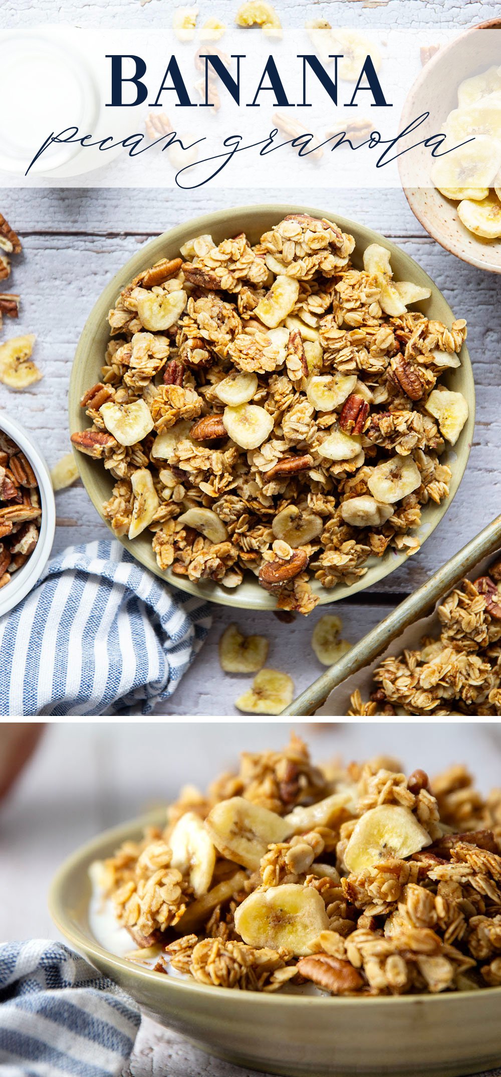 Perfectly crunchy homemade banana pecan granola with the delicious combination of sweet bananas and crunchy pecans - you'll never buy store-bought granola again!