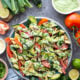 Grilled Zucchini Tomato Salad with Avocado Scallion Dressing