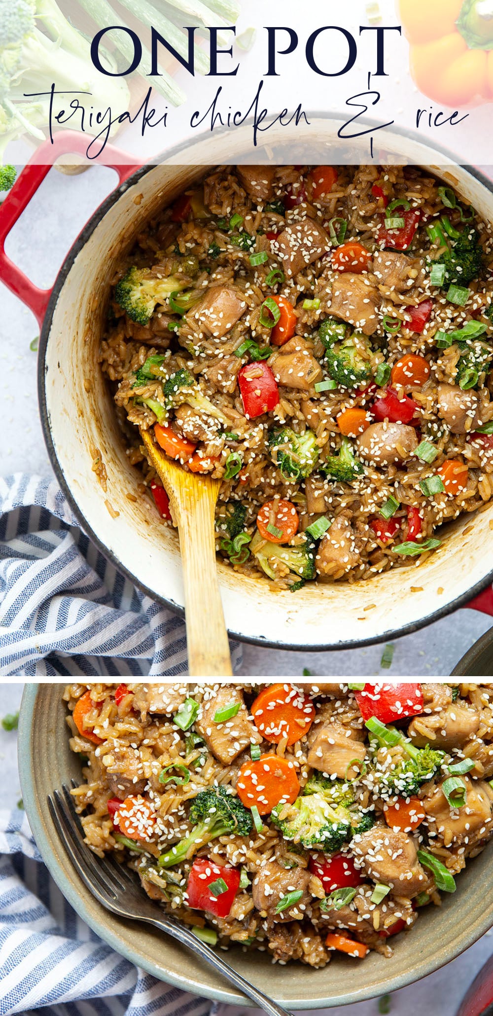 Cooked entirely in one pot and packed with saucy homemade teriyaki chicken and lots of veggies, this teriyaki chicken and rice is a weeknight savior!