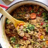Cooked entirely in one pot and packed with saucy homemade teriyaki chicken and lots of veggies, this teriyaki chicken and rice is a weeknight savior!
