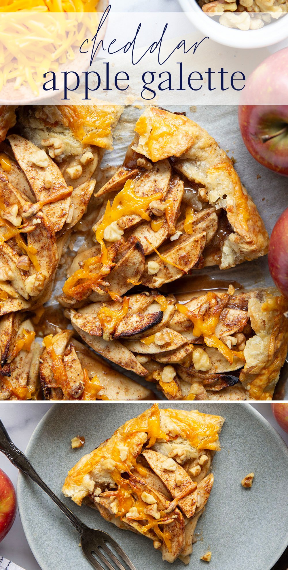 Baked with cheddar cheese in both the flaky crust and tender apple filling, this cheddar apple galette is a simple free-form pastry that's the perfect mix of sweet and savory!