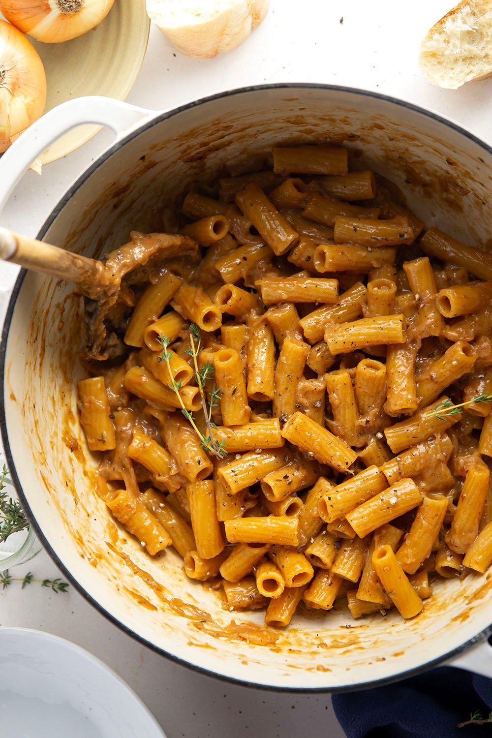 Made completely in one pot in only an hour, this French onion soup pasta features savory caramelized onions and tender pasta simmered in a flavorful sauce.