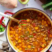 This sweet potato turkey chili is packed with tons of texture from tender sweet potatoes and on the leaner side thanks to the ground turkey!