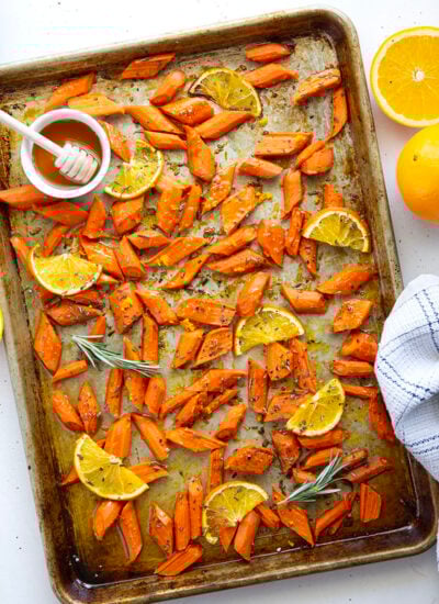 Glazed in a sweet and citrusy honey orange sauce and roasted until perfectly tender, these honey orange roasted carrots are an easy side dish that always pleases.