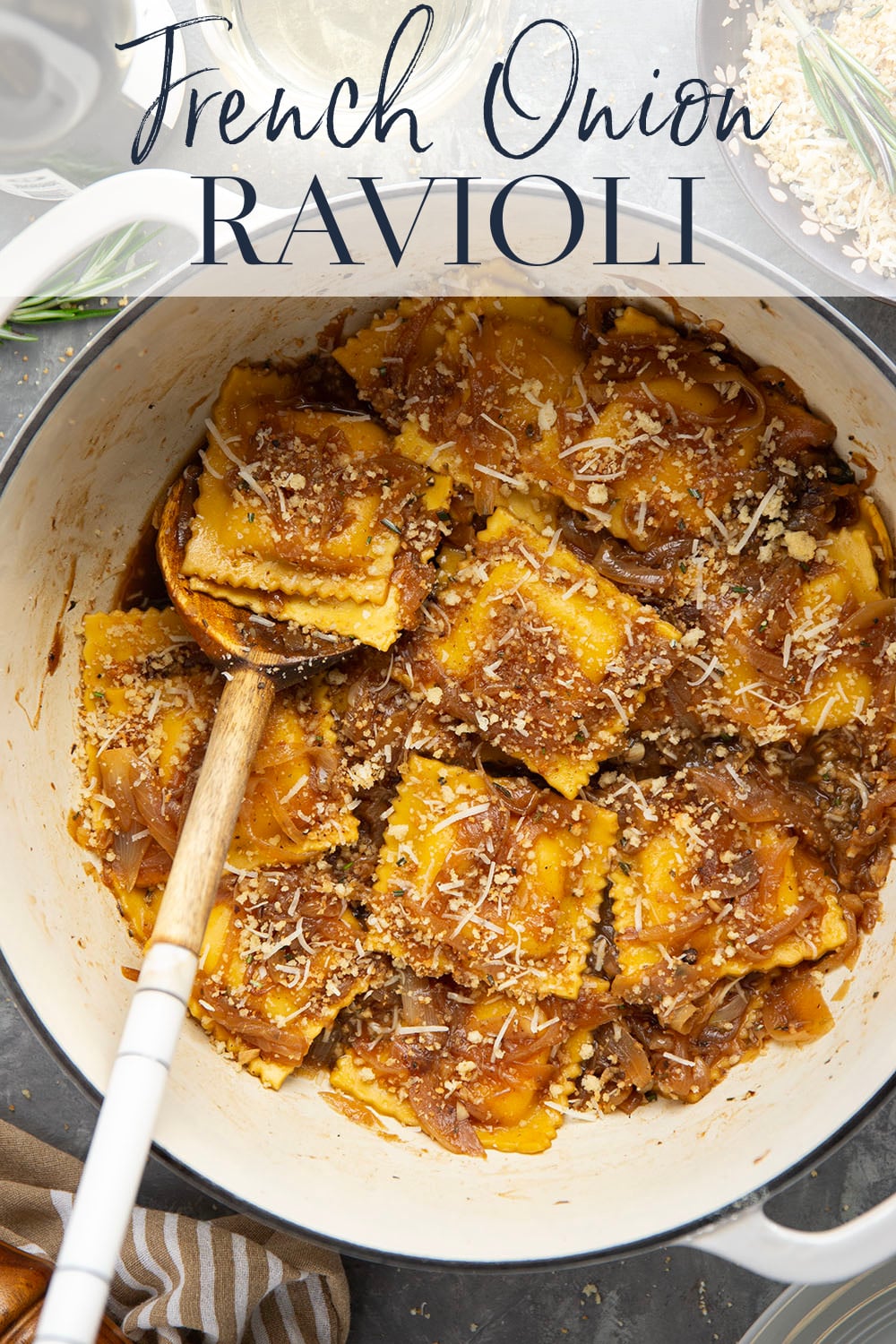 French Onion Ravioli with Asiago Breadcrumbs