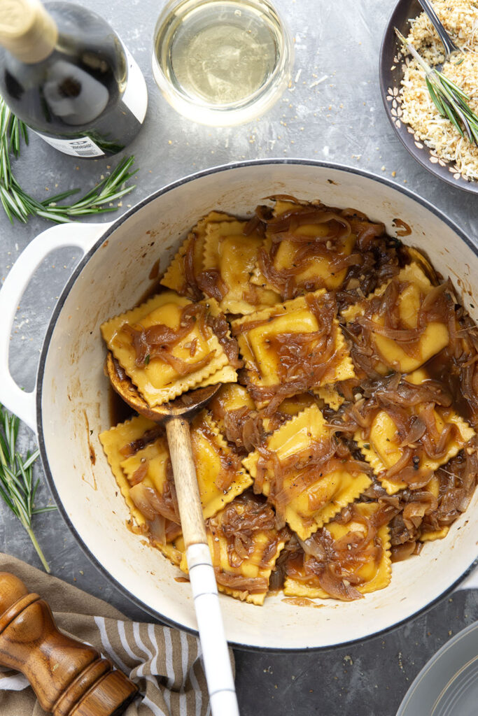 French Onion Ravioli with Asiago Breadcrumbs