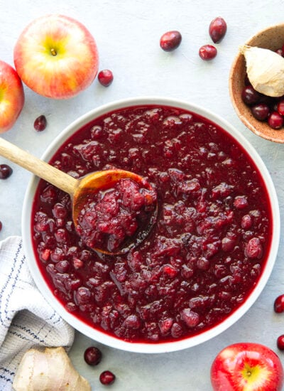This ginger apple cranberry sauce cooks up entirely in the slow cooker and is packed with fresh ginger flavor, tender apples, and tart cranberries.