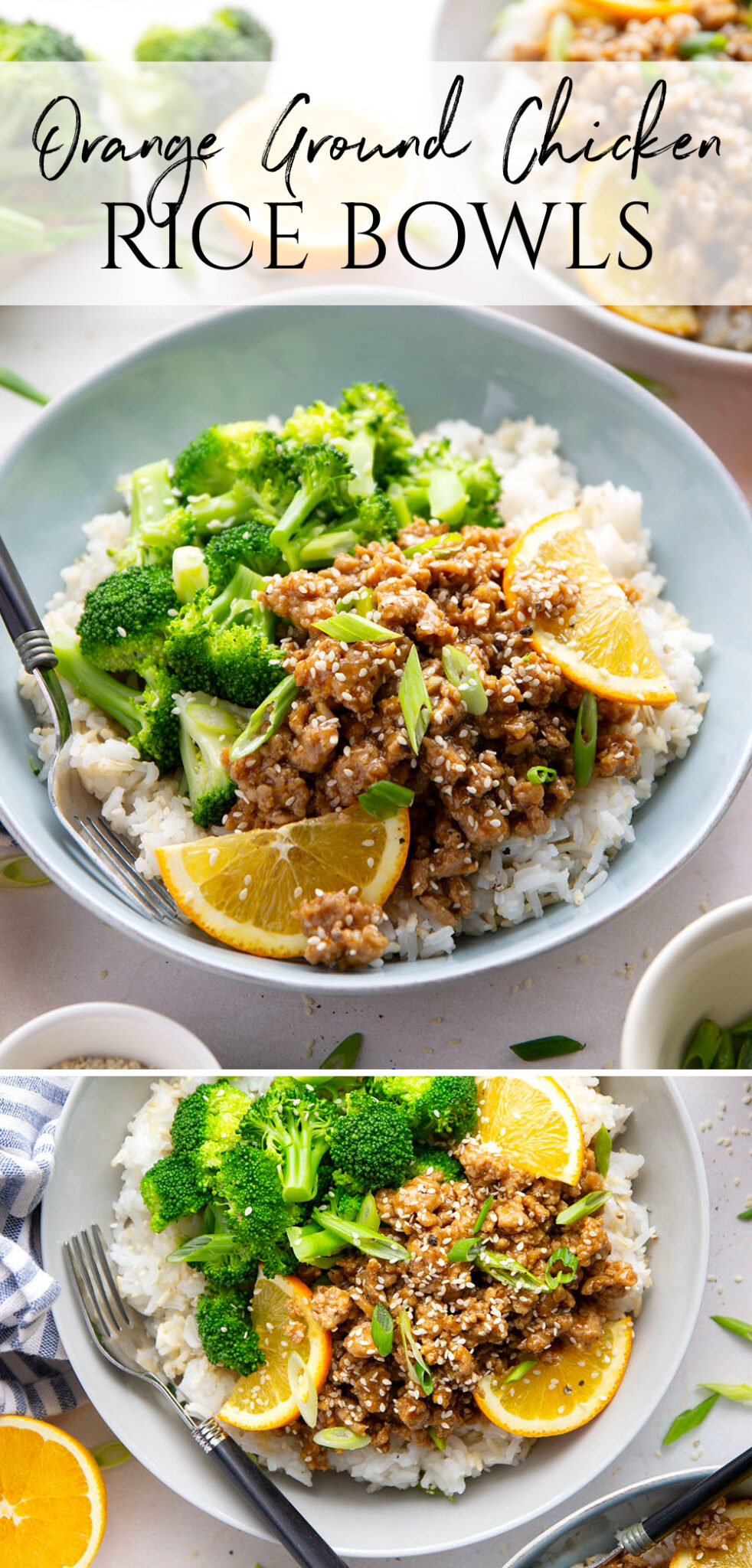 Orange Ground Chicken Rice Bowls