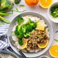 Made with lean ground chicken and piled into nourishing rice bowls, this orange ground chicken is an easy, budget-friendly version of classic orange chicken that comes together in only 30 minutes.