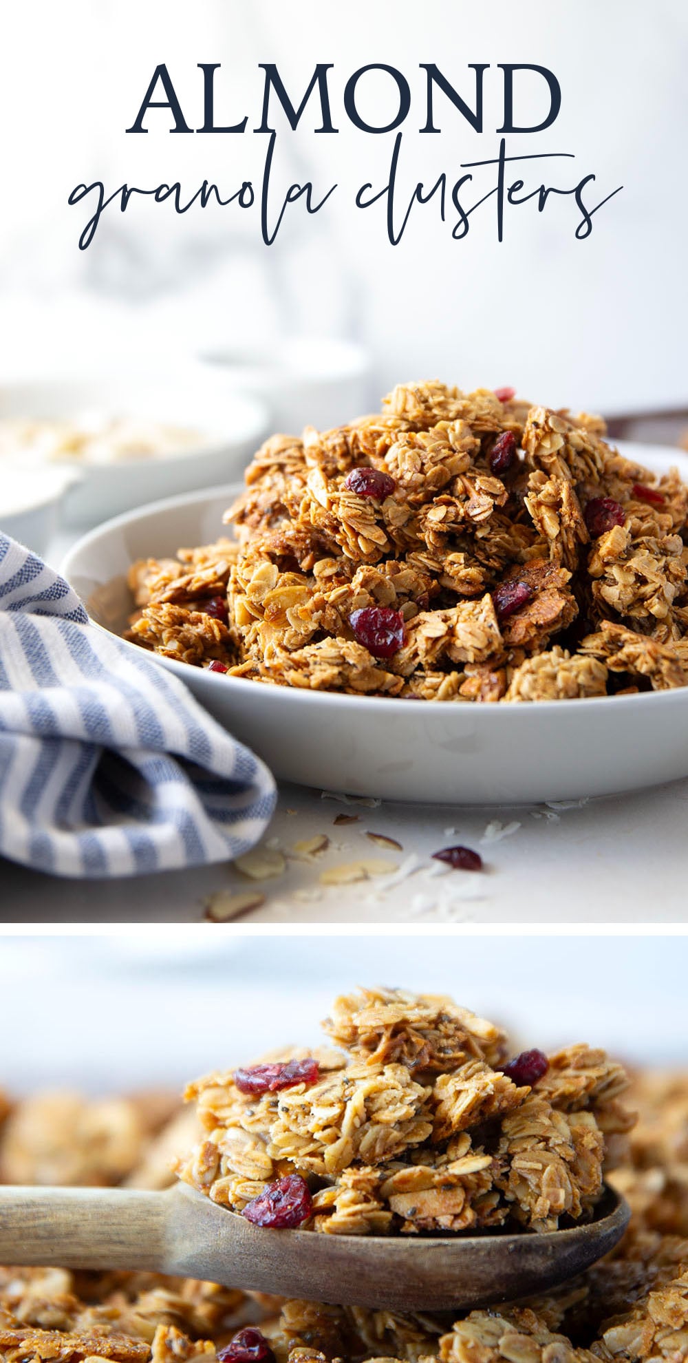 Featuring huge, crunchy clusters with lots of almond flavor, these almond granola clusters are easy to make and better than any packaged granola!