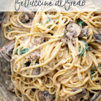 Tender sauteed mushrooms, sausage, and spinach spruce up this creamy sausage fettuccine alfredo into a luxurious pasta dinner.