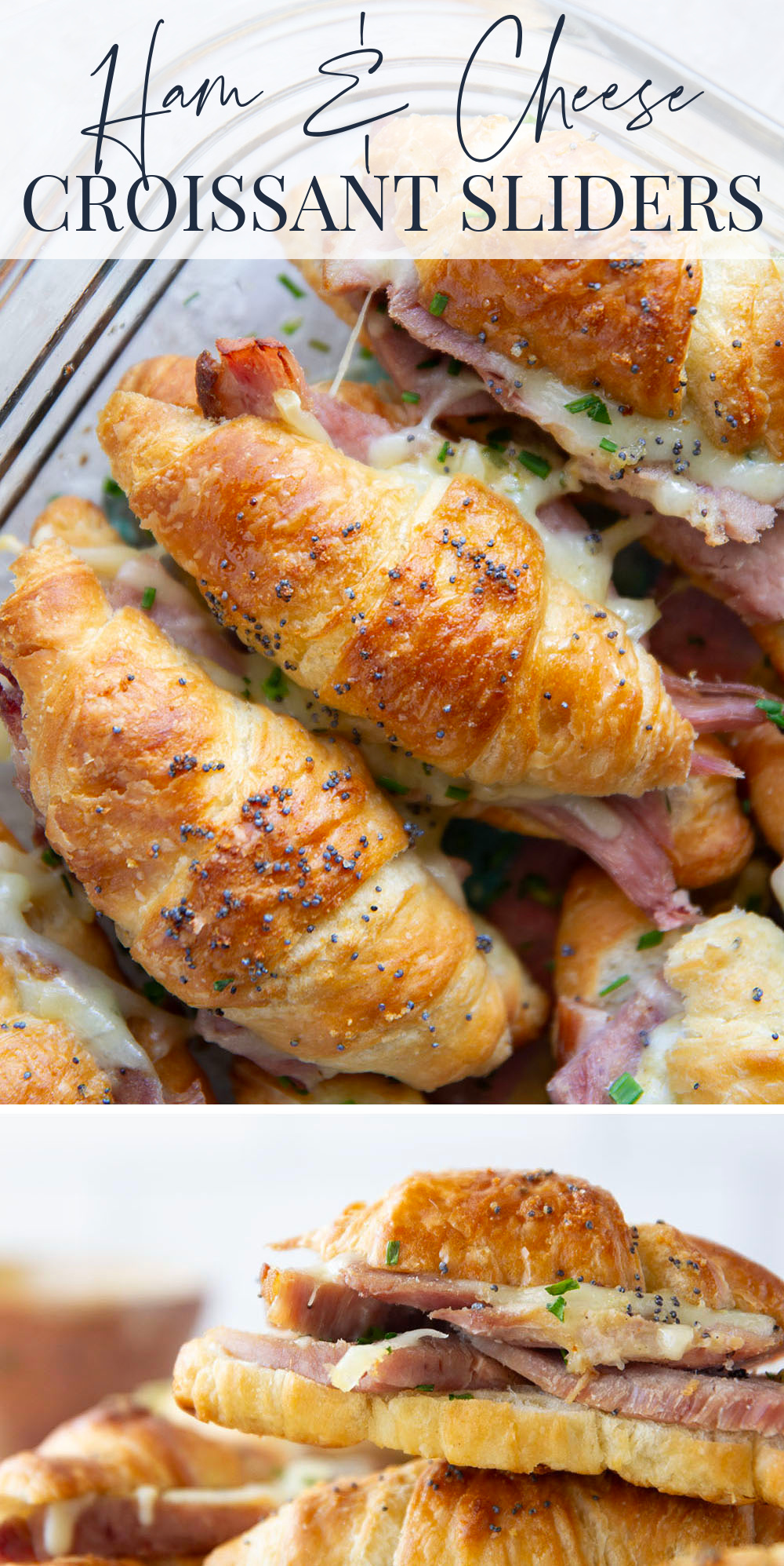 Gooey gruyere cheese, sliced deli ham, and a chive honey mustard spruce up classic ham and cheese croissant sliders into a winning appetizer that will disappear within minutes every time!