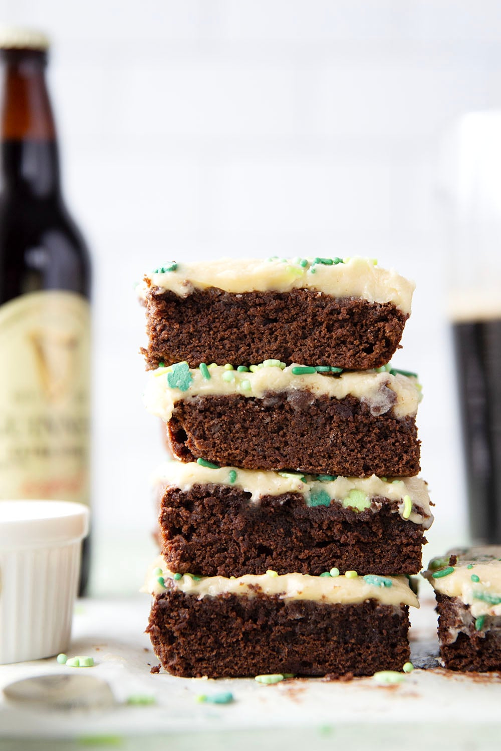 Robust Guinness beer gives these Guinness brownies a rich, complex flavor that pairs wonderfully with the dark chocolate and a creamy Irish cream frosting.