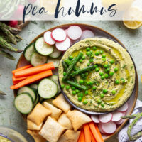 Vibrant spring peas and asparagus are the best spring twist on hummus! This asparagus pea hummus is silky smooth and pairs wonderfully with fresh vegetables and pita chips for dipping.