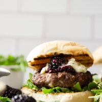 Sweet, jammy homemade blackberry compote and sharp blue cheese are the perfect flavor contrast in this flavorful blackberry blue cheese burger!