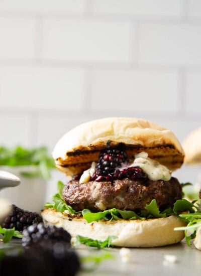Sweet, jammy homemade blackberry compote and sharp blue cheese are the perfect flavor contrast in this flavorful blackberry blue cheese burger!
