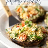 These stuffed portobello mushrooms include a fresh cherry tomato spinach feta filling stuffed into tender portobello caps and grilled for just a few minutes until perfectly tender and smoky.