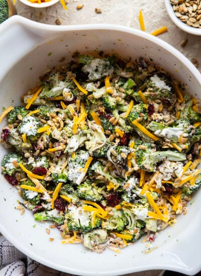 A quick smoky char on broccoli and plenty of freshly shredded cheddar transform this creamy broccoli cheddar salad into a side dish that's always the first to disappear!