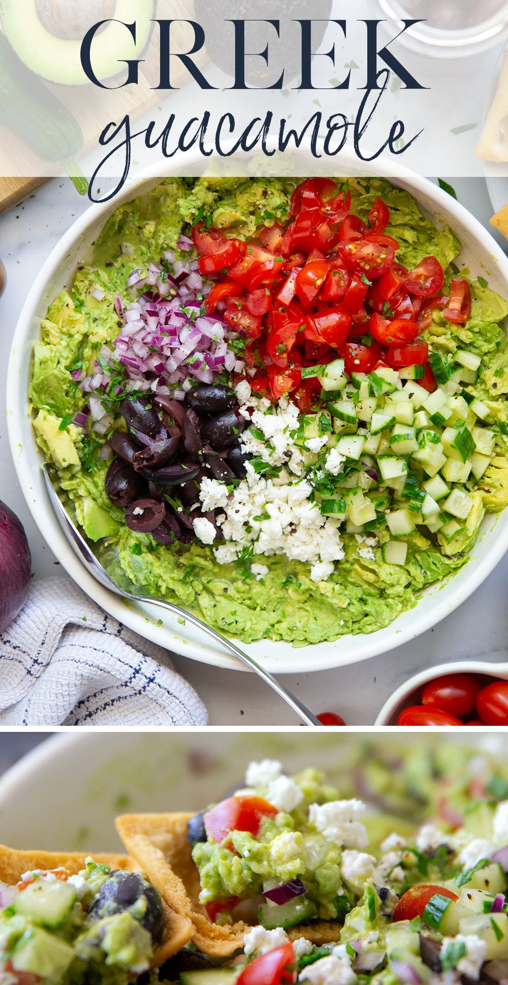 Packed with fresh Greek-inspired ingredients and ready in minutes, this Greek guacamole is unbelievably fresh-tasting and goes great with pita chips for dipping.