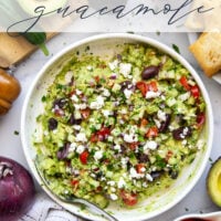 Packed with fresh Greek-inspired ingredients and ready in minutes, this Greek guacamole is unbelievably fresh-tasting and goes great with pita chips for dipping.