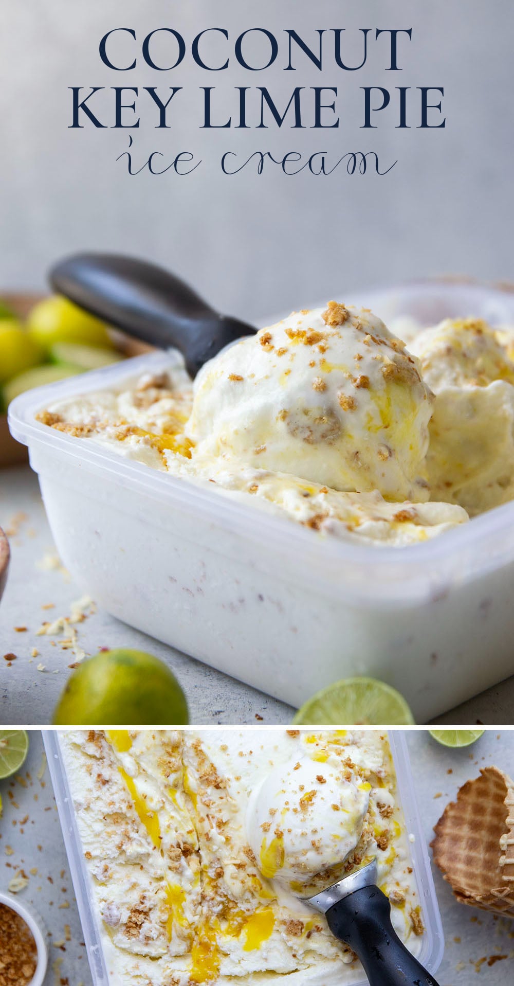 This key lime pie ice cream features homemade key lime curd, graham cracker cookie bits, and coconut milk for the ultimate scoop of creamy tropical heaven.