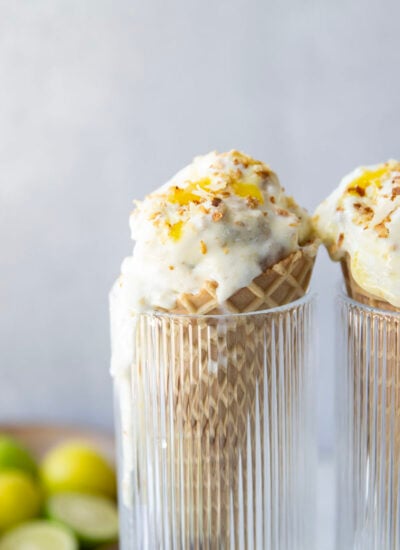 This key lime pie ice cream features homemade key lime curd, graham cracker cookie bits, and coconut milk for the ultimate scoop of creamy tropical heaven.