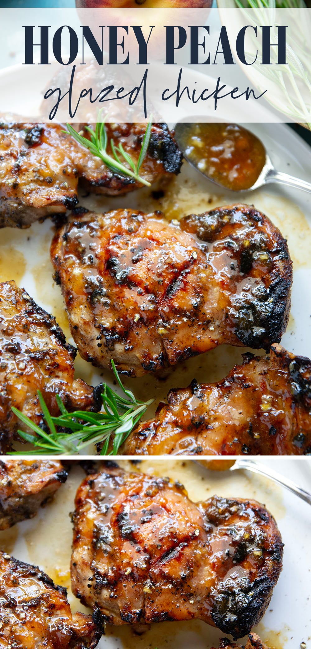 A sweet, jammy honey peach glaze coats every inch of juicy grilled chicken thighs in this peach glazed chicken that's incredible with fresh summer peaches.