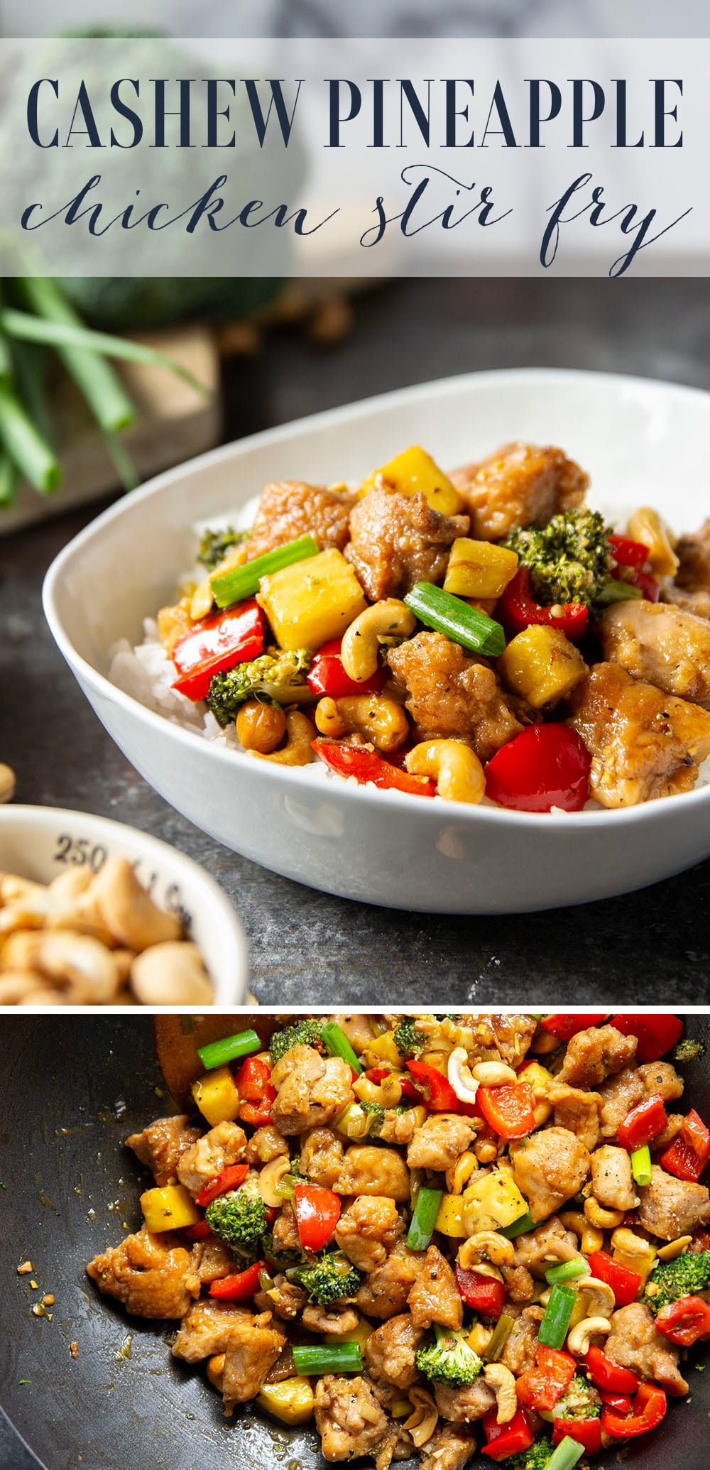 Crunchy cashews and sweet pineapple deliver an incredible contrast of flavors and textures in this sweet and saucy pineapple chicken stir fry.
