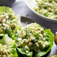 Smashed chickpeas, crunchy cucumber, and an herby green goddess sauce pack tons of flavor into these light, yet filling chickpea lettuce wraps.