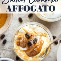 Drizzles of homemade salted caramel sauce, rich espresso, and creamy vanilla ice cream come together in this salted caramel affogato.
