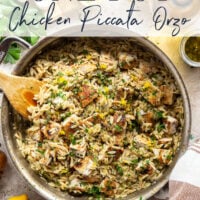 If you love classic restaurant chicken piccata, you'll love this easy one-pot chicken piccata orzo that features lots of fresh lemon, flavorful white wine, and tangy capers in a fluffy orzo base.