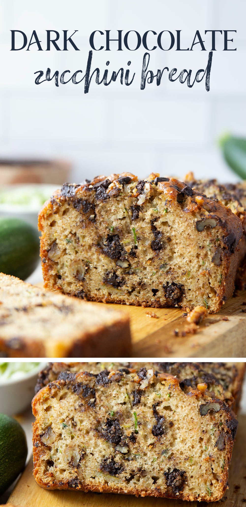 This dark chocolate zucchini bread is so moist and exploding with gooey dark chocolate chunks, you won't believe it's on the healthier side!