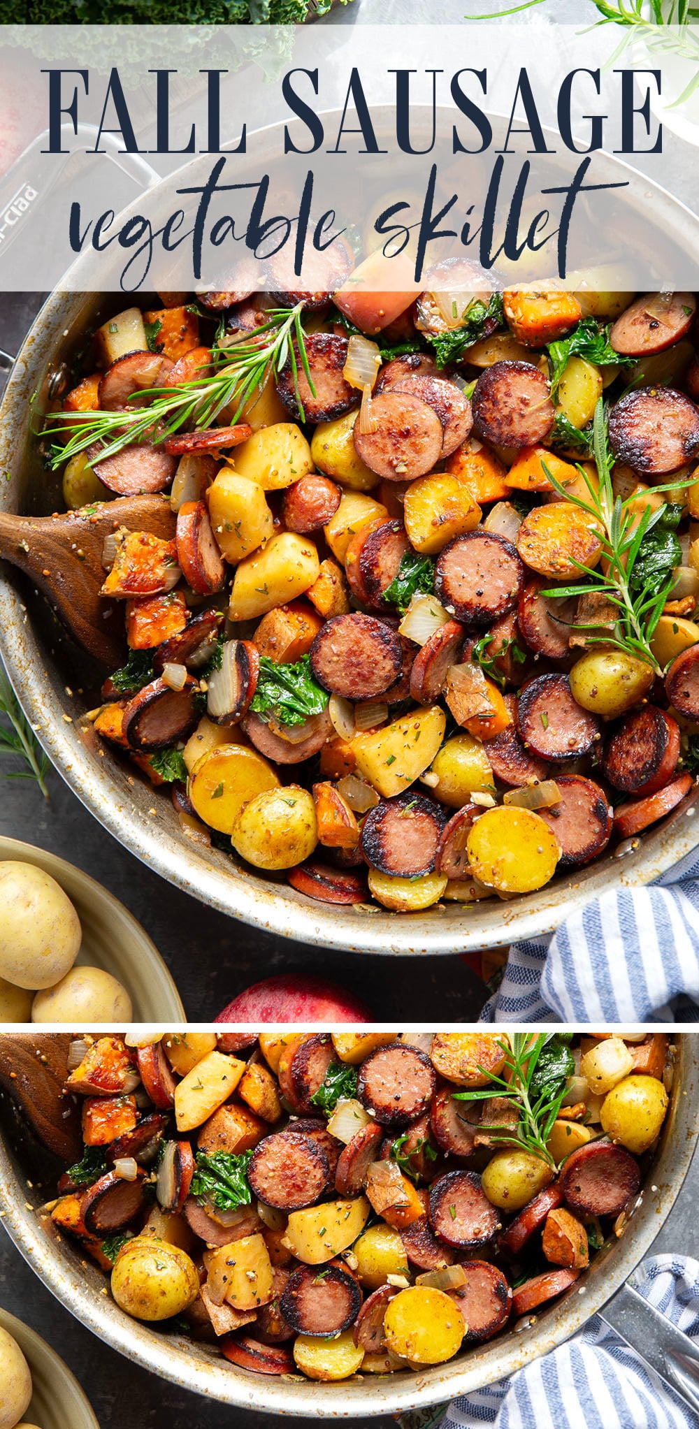 Packed with juicy sausage slices and tons of tender fall vegetables, this sausage vegetable skillet cooks up all in one skillet and is packed with flavor!