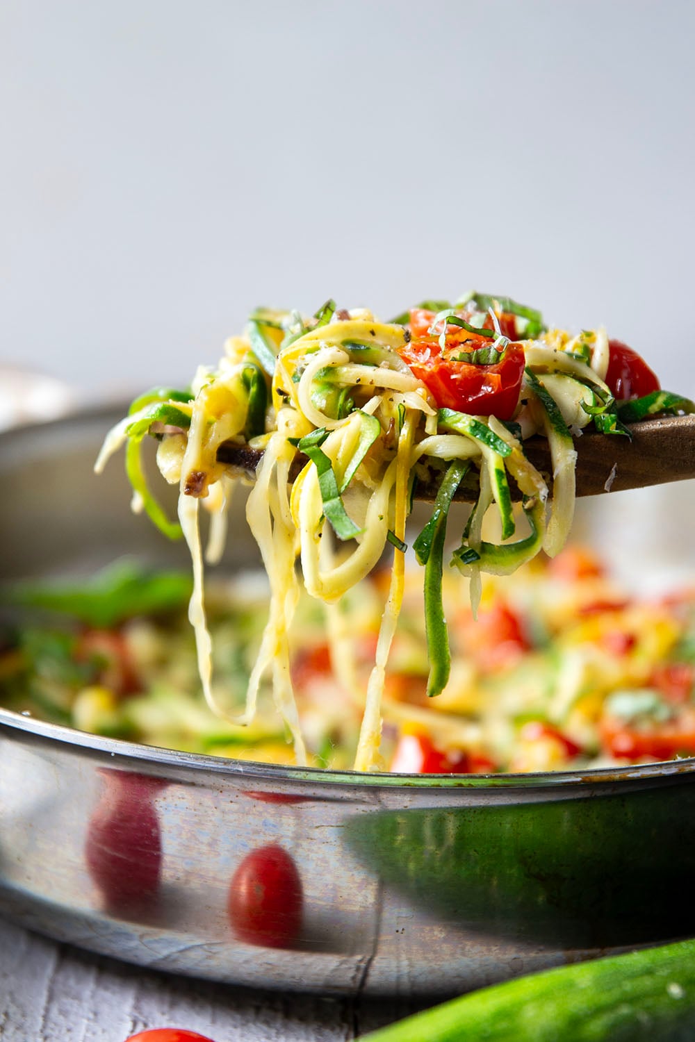 Made in one pan in only 10 minutes and loaded with freshly grated Parmesan and lots of fresh garlic, these garlic Parmesan zucchini noodles are a side dish that goes well with any summer meal.