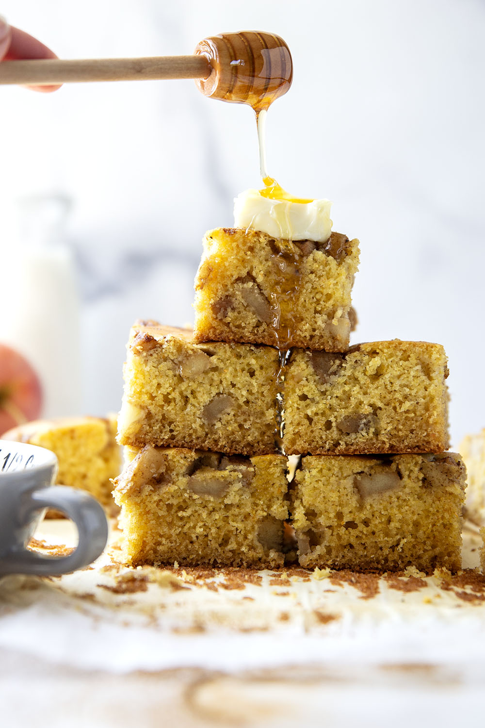 Soft, spiced caramelized apples are the perfect cornbread addition in this caramelized apple cornbread that will quickly become a fall favorite.