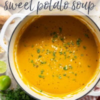 Hearty sweet potatoes and flavorful spices combine in this curried sweet potato soup that has a velvety-smooth texture and pairs very well with a grilled cheese or crusty bread for dipping.
