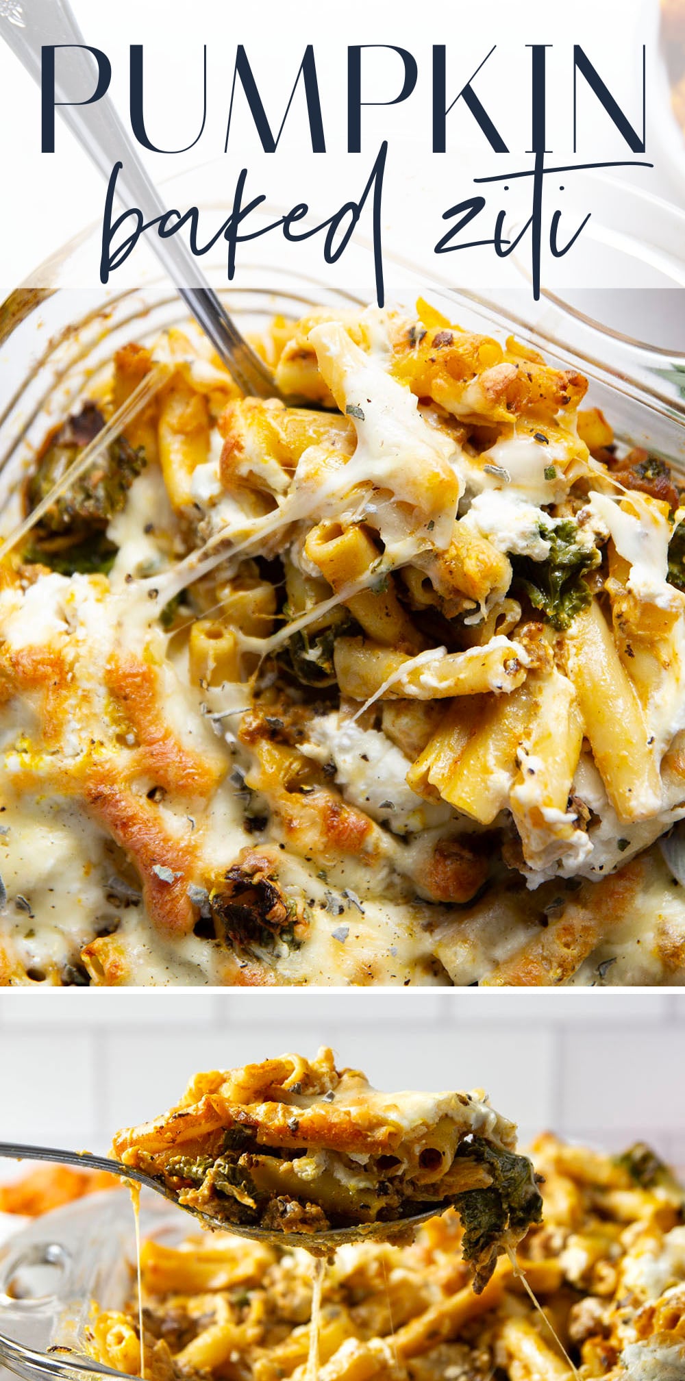 Baked in a creamy pumpkin white sauce with two kinds of cheese and tender sausage bits, this pumpkin baked ziti is a fun fall twist on the classic comfort dish.
